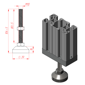 Чертёж нержавеющей опоры М10х80 мм, основание 40 мм