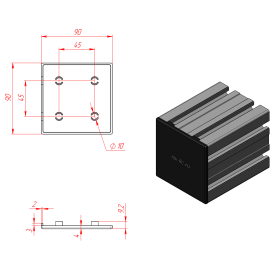 Чертеж черной торцевой заглушки 90х90 арт. 4017