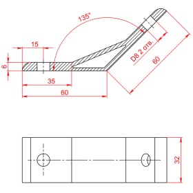 Чертеж углового соединителя 135 градусов, серия 40