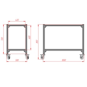 Чертёж стойки передвижной, размеры: 500х1000х850 2 полки