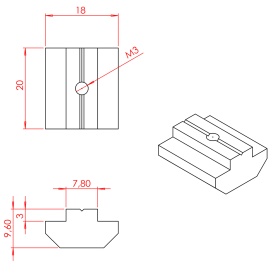 Чертеж пазового сухаря М3, паз 8, серия 40