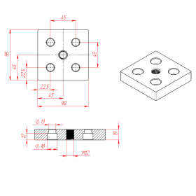 Чертеж - торцевая опорная плита 90х90