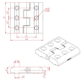Чертёж дверной петли для профиля серии 45