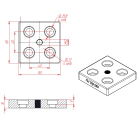 Чертёж опорной плиты для профиля 80х80, паз 10 мм
