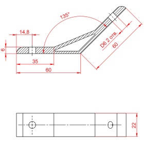 Чертеж углового соединителя 135 градусов, серия 30