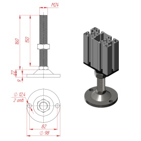 Чертёж: Основание регулируемой опоры, нержавеющая сталь, диаметр 100 мм, артикул 7656