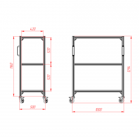 Чертёж подкатной стойки 500х1000х1300 мм, 3 полки