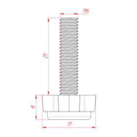 Чертёж регулируемой опоры М6х25, основание 19 мм