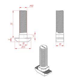 Чертёж Т-болта М10х35
