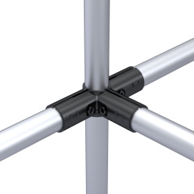 RSI‑DF3B: кронштейн для модульных конструкций, обеспечивает жёсткое перпендикулярное соединение 4 труб ø28 мм, вид спереди