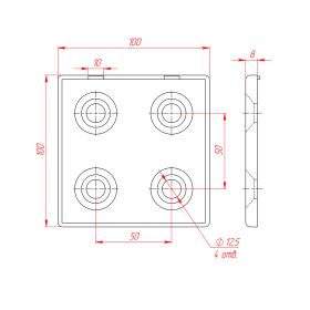 Торцевая заглушка черная 100х100 мм на профиль чертеж