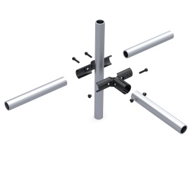 Крупный план RSI‑DF3B — посадочные места, крепёжные отверстия и профиль для труб ø28 мм