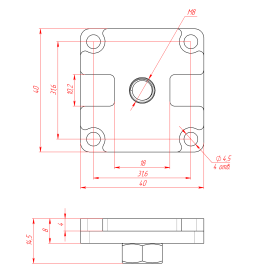 Чертёж соединителя к телескопическому профилю 40х40 мм
