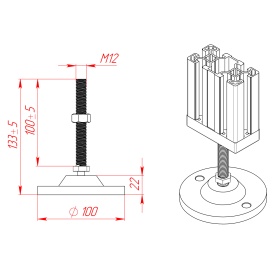 Чертёж: Нержавеющая опора с основанием 100 мм, артикул 7786, шпилька М12х100 мм