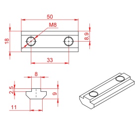 Чертеж двойного алюминиевого пазового сухаря, арт. 5071AL/2