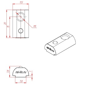 Чертёж сухаря М5 с прижимным шариком для профиля серии 30
