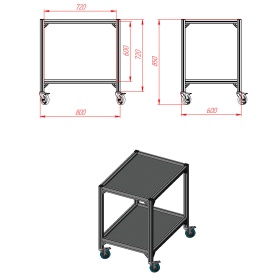 Чертёж стойки передвижной 600х800х850 мм с 2 полками