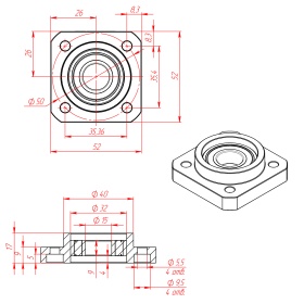 Чертёж: Плавающая фланцевая подшипниковая опора D15 мм