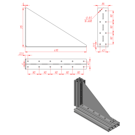 Стальной уголок большой 315х495 мм с ребром жесткости 4 мм чертеж
