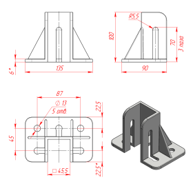 RSI-7206B | Фундаментная опора, алюминиевая, для профиля 45x45, крепление с краю изображение 1