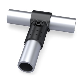 Кронштейн DF10B, установленный на двух перпендикулярных трубах Ø28 мм в модульной системе