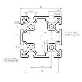 OB-9090H-RAL1021 | Усиленный конструкционный профиль 90х90 мм. Паз 10 мм (Желтый) изображение 1
