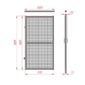 Габаритный чертеж двери для секции ограждения из профиля 45х45