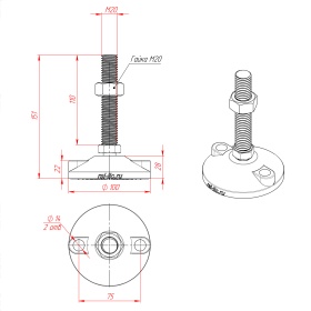 Опора с регулировкой наклона, артикул 7082, чертёж