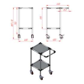 Чертёж тележки 400х400х900 (две полки)