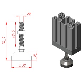 Чертёж: опора, артикул 7734, нержавеющая сталь