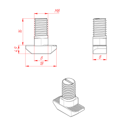 Чертеж - Т болт М8х16, профили 8 паз серии 40