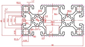 OB-4590-RAL3020 | Профиль 45х90 мм. Паз 10 мм (Красный) изображение 1