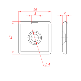 Заглушка алюминий 40х40 на торец профиля чертеж
