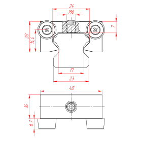 Чертёж ограничителя хода для профильных направляющих 25 мм