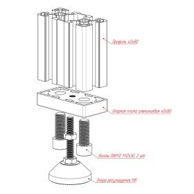 Комплектация сборки опорной плиты M8-40х80 паз 10