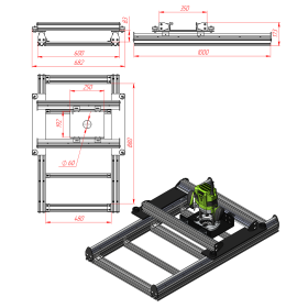 Чертёж: рабочая зона 600×1000 мм с возможностью тонкой настройки положения слэба.