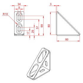 Чертеж сварного стального углового соединителя 40х80
