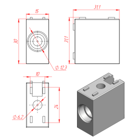 Кубический соединитель 15х30 чертеж
