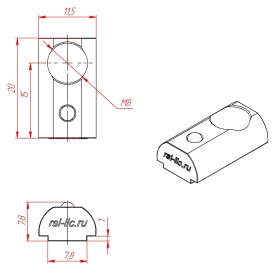 Чертёж сухаря М8 с прижимным шариком для профиля серии 30
