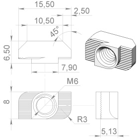 Чертеж Т гайка 8 М6