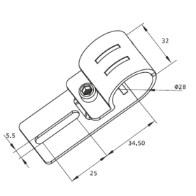 Технический чертёж кронштейна RSI-DF15B с указанием габаритов, посадочных и крепёжных точек для трубы Ø28 мм