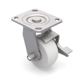 3D‑модель большегрузного поворотного колеса RSI91210001-02: платформа, тормоз, диаметр 100 мм, расчётная нагрузка 300 кг