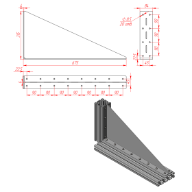 Уголок 315х675 мм стальной с ребром для профиля серии 45 чертеж
