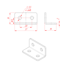 Чертёж стального углового соединителя 20х40