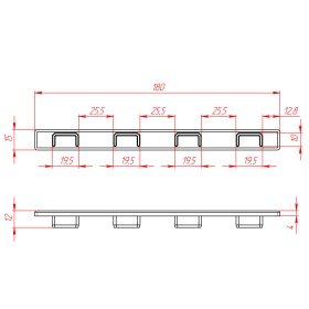 Чертёж торцевой заглушки к профилю 15х180 серая 15180-CAP-GRAY