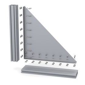 Уголок большой стальной 600х600 мм с ребром 4 мм для профиля серии 40 сборка на сухарях