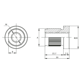 RSI-F190B1 | Адаптер М10, D22 для трубы D28 F-190-B-1 — чертёж с указанием размеров