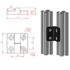 Чертёж навеса левого для профилей 30 серии