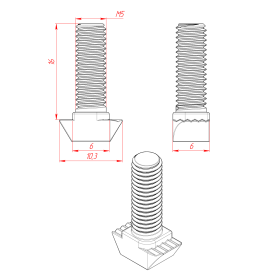 чертеж Болт Т-образный нержавеющий М5х16 паз 6 серия 20