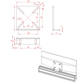 Чертёж. Кронштейн RSI‑VESA‑100x100‑S40, сталь 5 мм, чёрный